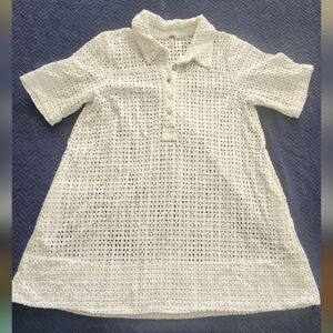 Free People White Crochet Polo Tunic Dress